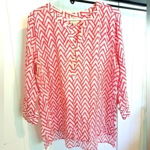 St. John's Bay Red & White Striped Geometric Blouse Size XL Very Good Condition